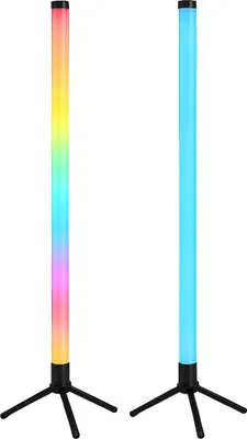 Produktbild von 2x RGB LED Stehlampe, Fernbedienung, Regenbogen, USB, Akku