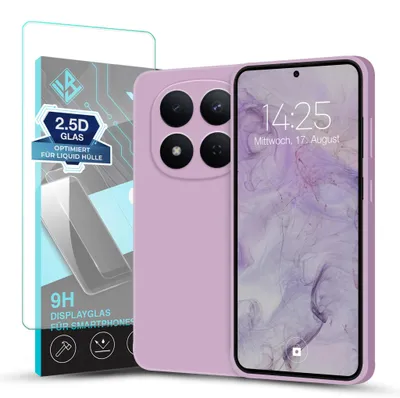 Produktbild von Hülle für Xiaomi Redmi Note 15 Pro 5G mit 9H Displayglas Displayschutz Case Cover Bumper Smartphone Softgrip Schutzhülle Farbe: Lila