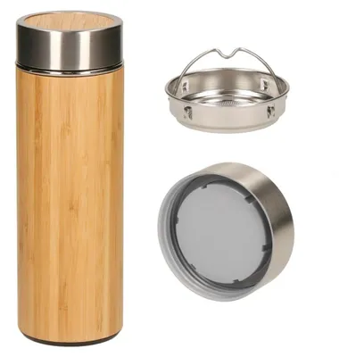 Image de Bouteille à thé avec filtre 350 ml - Bouteille isotherme à double paroi en acier inoxydable - La théière avec filtre est étanche - Marron