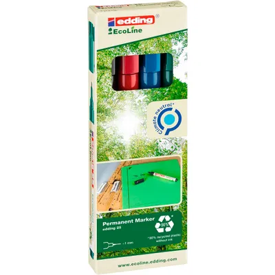 Image de Marqueur permanent edding25 EcoLine rechargeable 1mm noir, rouge, bleu, vert UE=4 pièces