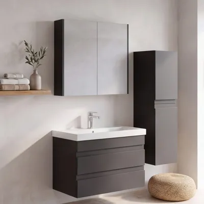 Produktbild von Badmöbel Set Lara | Spiegelschrank Waschbecken Unterschrank 80cm Badezimmermöbel