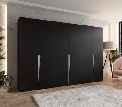 Obrázek produktu pro Velká šatní skříň 300 cm SORAYA 1 - černá / kašmírové úchyty