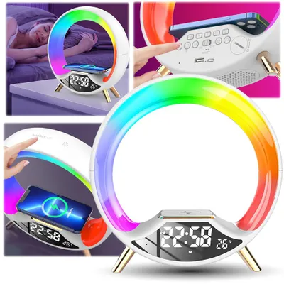 Zdjęcie produktu dla Inteligentna lampa LED RGB ładowarka bezprzewodowa Zegar Bluetooth S528