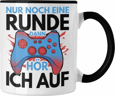Produktbild von Trendation - Lustige Gamer Tasse Zocker Geschenk Gamer Gamergirl Geschenkidee Geburtstag Nur Noch Eine Runde (Schwarz)