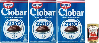 Produktbild von Cameo Ciobar Zero Heiße Schokolade ohne Zuckerzusatz (enthält von Natur aus Zucker), dichter und cremiger Getränkemix mit Schokoladengeschmack für 4 Tassen, 3x 76 g + Italian Gourmet polpa 400g