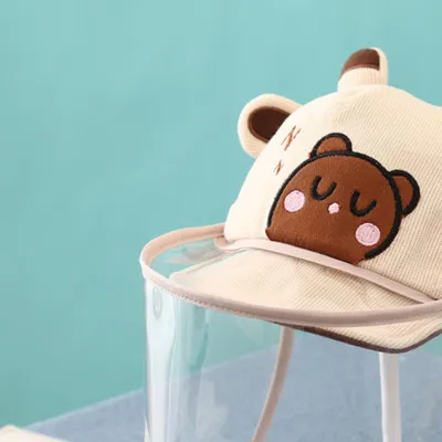 Produktbild von Verstellbarer Baby-Sonnenhut, niedlicher Cartoon-Sonnenhut für Kleinkinder, Outdoor, abnehmbarer Gesichtsschutz für Tröpfchenstaub, Beige