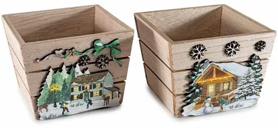 Immagine prodotto di Set di 8 cassette in legno con stampa invernale, 10x10x7,5 cm