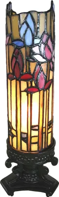 Produktbild von Clayre & Eef Tiffany Tischlampe 15x15x27 cm Beige Blau Glas Blumen
