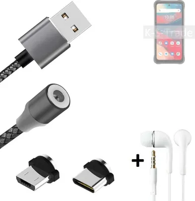 Produktbild von K-S-Trade® Hochwertiges Magnet-Lade-kabel Sync-Kabel Daten-Kabel + Kopfhörer kompatibel mit UMIDIGI Bison GT2 mit USB-Typ-C-Anschluss und
