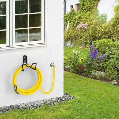 Produktbild von Schwarze Metall-Garten-Schlauchhalterung zur Wandmontage - Schlauchhalter mit Befestigung