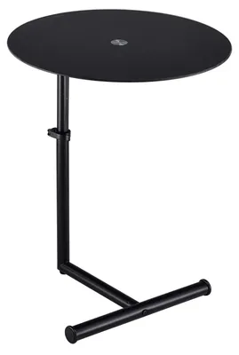 Produktbild von Beistelltisch LEONIE höhenverstellbar, Schwarz, Metallgestell, Sicherheitsglas, ideal für Wohnzimmer, höhenverstellbar Couchtisch, runder Beistelltisch.