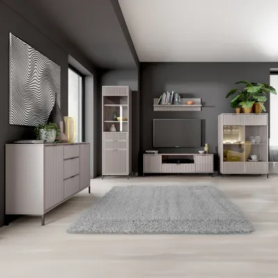Produktbild von Wohnzimmer Set Kaschmir beige LAURO-161 modern mit Rillenoptik 5-teilig