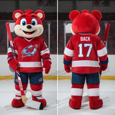 Image de Mascotte MASTICOT Peluche Bâton de Hockey Rouge