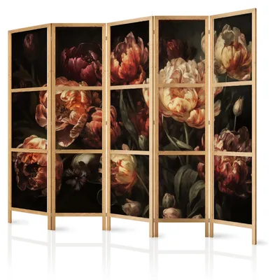 Produktbild von Muralo Japanischer PARAVENT 5-teilig Raumteiler klappbar PREMIUM-Vliesleinwand BUNTE BLUMEN für Wohnzimmer 225cmx172cm