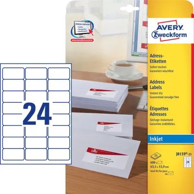 Obrázok produktu pre Inkjetové adresné štítky AVERY Zweckform, 63,5 x 33,9 mm