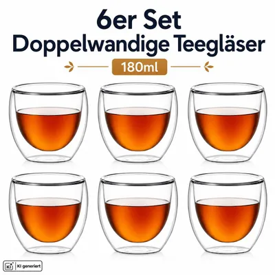 Produktbild von 6er Set Kaffeegläser Teegläser Doppelwandige Thermogläser Kaffee Tee Gläser