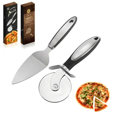 Pizzaschneider-Set 2-teilig, Edelstahl, Silikongriff