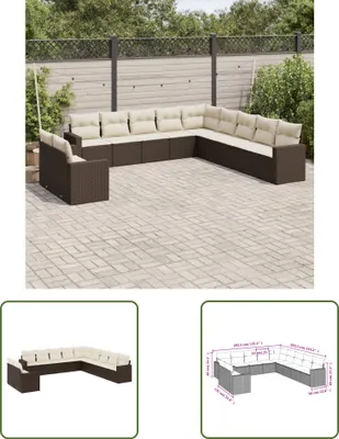 Produktbild von The Living Store 11-tlg. Garten-Sofagarnitur mit Kissen Braun Poly Rattan