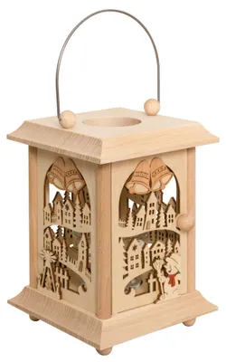 Produktbild von Kuhnert Tischlaterne, Teelichthalter, Laterne aus Holz - Winterdorf - 27057