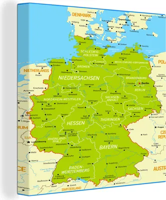 Produktbild von MuchoWow® - Leinwandbilder - Bunte Deutschlandkarte, Wandbild, Wanddeko Bilder Wohnzimmer, 20x20cm