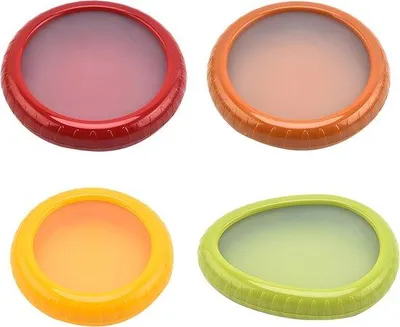 Produktbild von Silikonische Frischhaltebehälter-Set für 4 Behälter, Avocadobehälter, Tomatenbehälter, Zwiebelbehälter und Zitronenbehälter für den Kühlschrank.