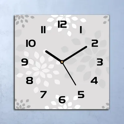 Produktbild von Wanduhr Echt-Glas-Küchenuhr Graue geometrische Blumen Quarz 30x30 Deko Bilder