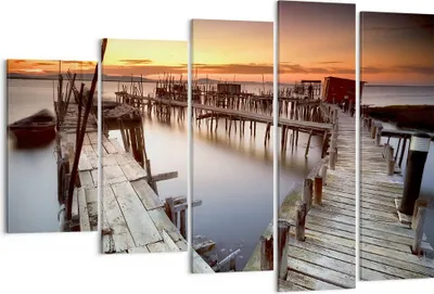 Produktbild von Bild auf Leinwand - Leinwandbild - Brücke Boot Meer - 150x100cm - Wand Bild - Wanddeko - Leinwanddruck - Bilder - Kunstdruck - Wanddekoration - Leinwand bilder - Wandkunst - EG150x100-3807