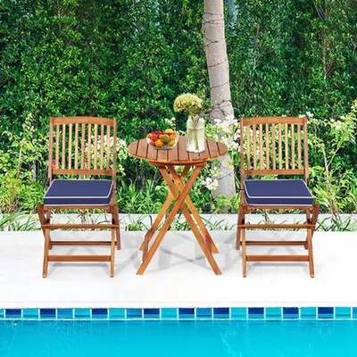 Produktbild von Gartenlounge-Set – 3-teiliges, klappbares Gartenmöbel-Set aus Akazienholz mit Kissen