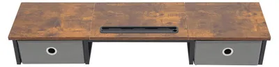 Produktbild von Monitorständer mit Schubladen - Schreibtischaufsatz - Für 2 Monitore bis 45 kg - 100x24x14,4 cm - Rechteckig - Braun