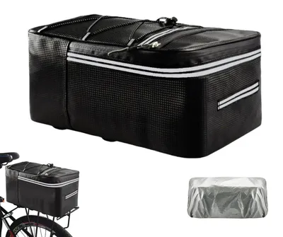 Produktbild von Fahrrad Gepäckträgertasche 12L Wasserdicht mit Regenhülle Reflektoren Schwarz