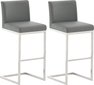 Produktbild von CLP 2er Set Barhocker Paros mit Kunstlederbezug Edelstahl Fußablage bis 240 kg grau