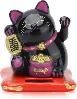 Produktbild von Schwingende Glückskatze, Solarenergie, 6.5x7x8cm, Schwarz, Feng Shui Auto Dekoration