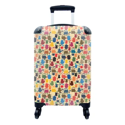Produktbild von MuchoWow® Koffer Handgepäck Trolley Rollkoffer Kleine Reisekoffer mit 4 Rollen - Muster - Kaffee - Teekanne - Retro - Cabin Size < 55x40x23 cm & 55x40x20 cm - Fotokoffer - Kabinenkoffer - Boardgepäck - Reise-Box - Reisekoffer - Reisegepäck - Koffer mit Bild - Trolley für Kinder