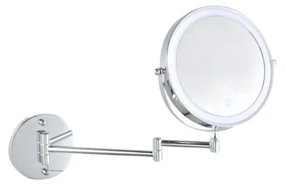 Produktbild von ZELURXX LED Make-up-Spiegel 8 Zoll, wandmontiert, doppelseitig, 5X Vergrößerung, 360° drehbar, 3 Lichtfarben, Silber