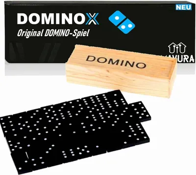 Produktbild von DOMINOX Domino Spiel Steine Dominosteine Geschicklichkeitsspiel Denkspiel m. Box
