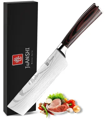 Immagine prodotto di Coltello Nakiri da 18 cm, coltello da cucina asiatico in acciaio inossidabile, coltello per verdure con manico in legno di pakka, confezione regalo