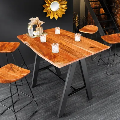 Produktbild von riess-ambiente Massivholz Bartisch MAMMUT 120cm natur Akazie Baumkante Metall schwarz mit Fußablage Tresentisch Tisch