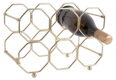 Produktbild von Present Time - Weinregal Honeycomb - Gold - 31x16,5x22cm - Metall Wand Flaschenregal