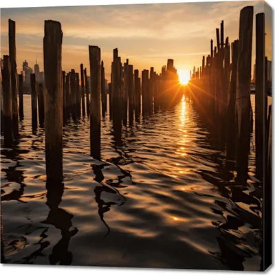 Produktbild von Bild 90x90cm Sonnenuntergang bei Palmen