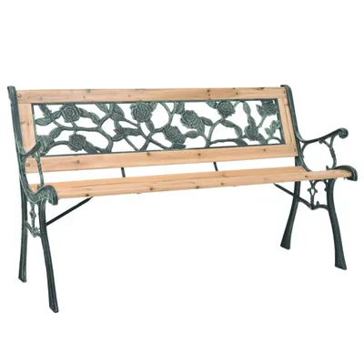 Produktbild von Gartenbank 122 cm Holz + Schmiedeeisen, Rückenlehne aus PVC