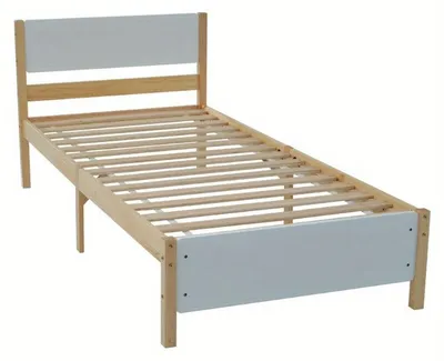 Produktbild von Einzelbett 90x200 cm – Robustes Bettgestell aus Kiefernholz mit Kopfteil und zentraler Unterstützung