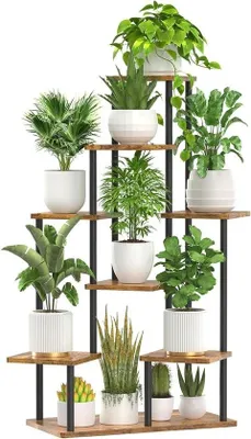 Image de 8 étages, support pour plantes en bois et métal, pour l'intérieur et l'extérieur, étagère à fleurs d'angle, étagère à plantes pour plusieurs plantes, support pour fleurs, escalier pour plantes pour l'extérieur, balcon, jardin, salon