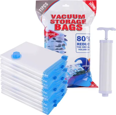 Image de 11 x Set de sacs sous vide - Sacs de compression pour vêtements - Sacs sous vide pour vêtements de voyage - Différentes tailles (3 × 40 * 60 cm, 3 × 50 * 70 cm, 3 × 50 * 90 cm, 1 × 80 * 100 cm)