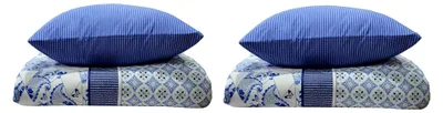 Produktbild von Bettwäsche aus Baumwolle Renforce 135x200 4-teilig weiß blau gestreift mit Reißverschluss