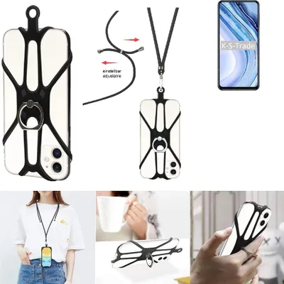 Produktbild von K-S-Trade 3in1 Handykette Handyband Handykordel Halsband Smartphone-Ring Handy-Ring kompatibel mit Xiaomi Redmi Note 9 Pro Max Fingerhalterung