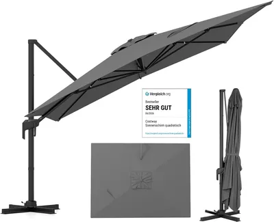 Obrázok produktu pre Slnečník COSTWAY, obdĺžnikový, 300 x 400 cm, veľký závesný slnečník s kľukou, sklopný záhradný slnečník, otočný o 360°, terasový slnečník, trhový slnečník, antracitová farba
