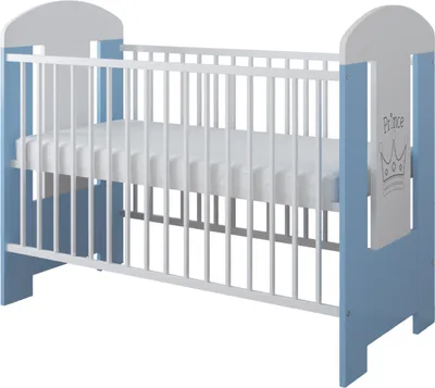 Produktbild von Dětská postýlka s matrací a medvídkem 120x60cm | 3 výsuvné příčky | 3stupňové nastavení | Borovicové dřevo | Pro holčičku a chlapečka | Modrá barva