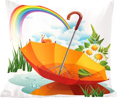 Produktbild von MuchoWow® Zierkissen Sofakissen Wohnzimmer Dekokissen 40x40 cm Eine Illustration eines orangefarbenen Regenschirms unter einem Regenbogen - Foto Kissen - Schlafzimmer Dekoration
