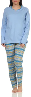 Produktbild von Damen Schlafanzug Pyjama langarm im Ethnolook - 66626 ; hellblau , 40