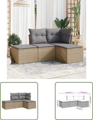 Produktbild von The Living Store 4-tlg. Garten-Sofagarnitur mit Kissen Beige Poly Rattan